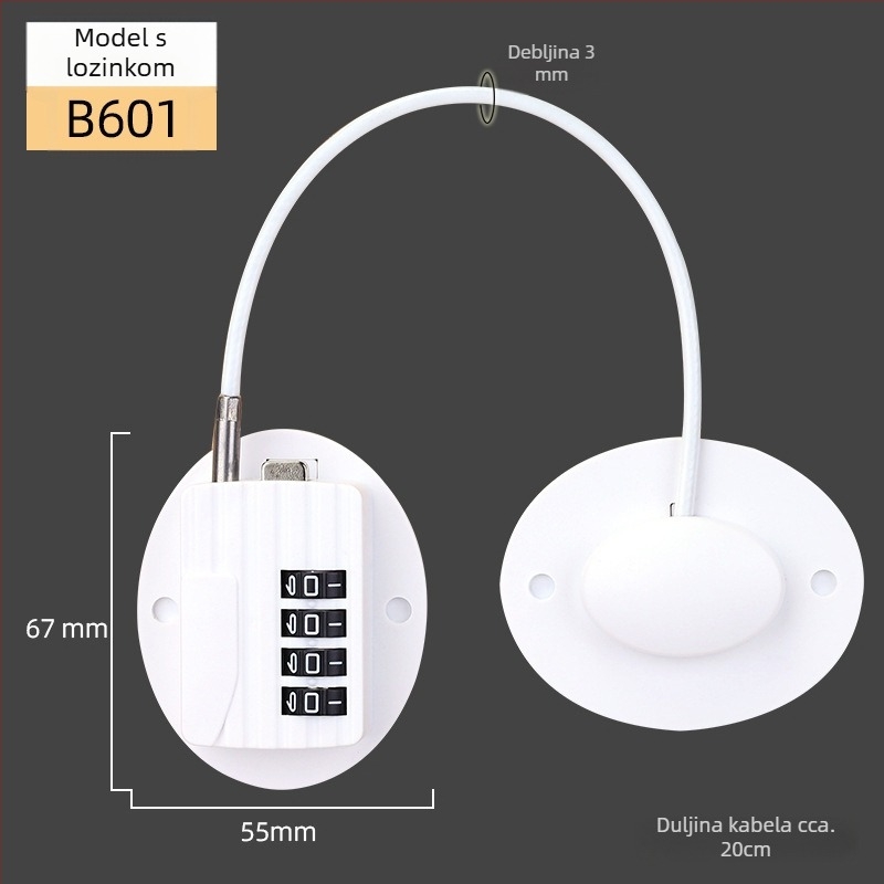 Kombinacijska dječja sigurnosna brava za ormariće bez bušenja — za ormariće, ladice i hladnjak — ABS, model B601, branda NBYT, moderan jednostavan stil