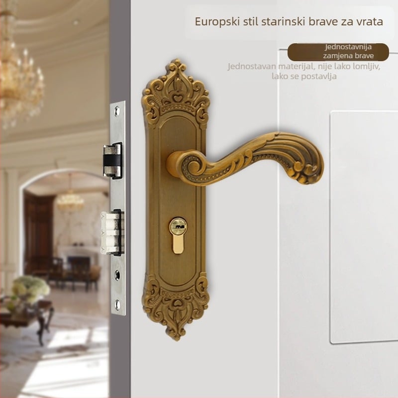 Europski stil kvaka za unutarnje drvene vrata, aluminijsko kućište, mehaničko zaključavanje, razmak rupa 165 mm, model 23-03
