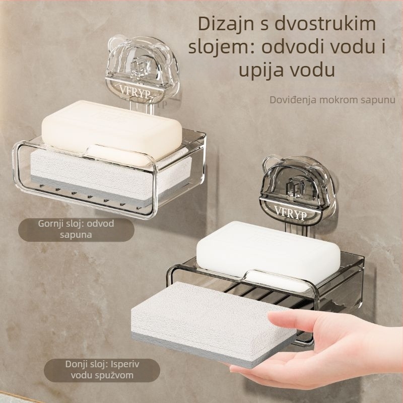 Zidni sapunik s usisnim čašicama, bez bušenja, dvodjelni set, od plastike, CE certifikat, jednostavan i moderan stil