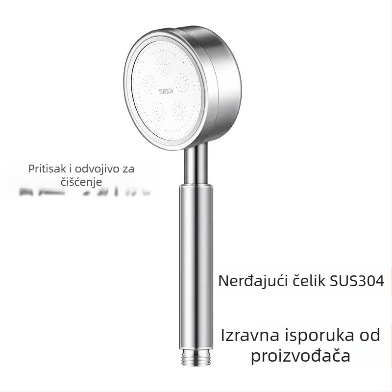 Set tuš glava od 304 nehrđajućeg čelika | ručni tuš s tlakom i funkcijom kiše | ručna ugradnja | okrugli oblik | Model: 304 tuš glava