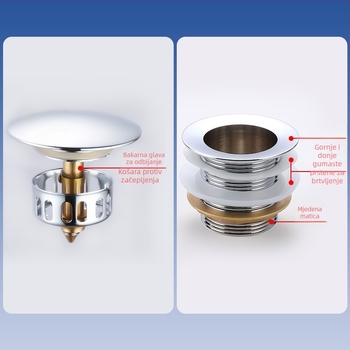 Mesingani odvod vode za kadu s pop-up mehanizmom (bounce tip), britski stil pokretanja, model: odvod vode za kadu, modernistički minimalistički dizajn