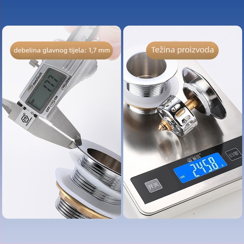 Mesingani odvod vode za kadu s pop-up mehanizmom (bounce tip), britski stil pokretanja, model: odvod vode za kadu, modernistički minimalistički dizajn