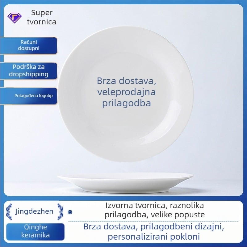 Keramički plosnati tanjur, kružnog oblika, pogodan za mikrovalnu, s podglazurnom bojom