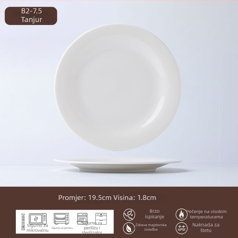 Keramički plosnati tanjur, kružnog oblika, pogodan za mikrovalnu, s podglazurnom bojom
