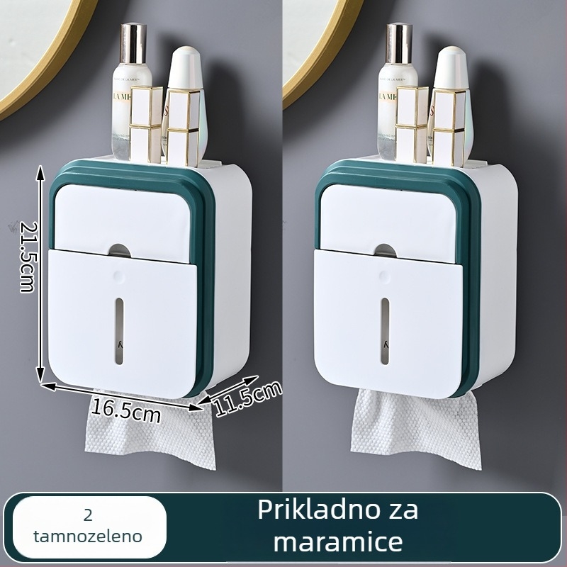 Zidna kutija za toaletni papir, PP materijal, vodootporna, montaža bez bušenja, model 03, za kupaonu.