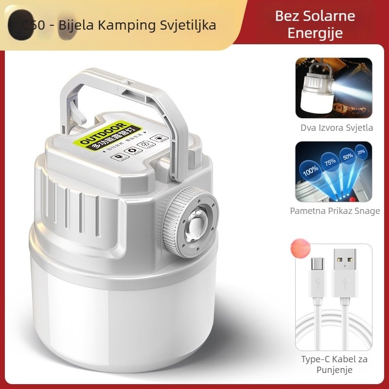 LED kamping svjetlo, punjivo, 3,7 V, 10 W, ručni prekidač