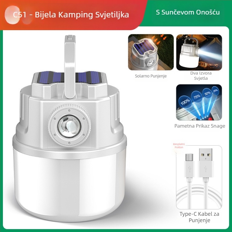 LED kamping svjetlo, punjivo, 3,7 V, 10 W, ručni prekidač
