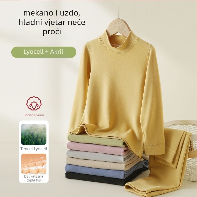 Dječji termalni set s visokim ovratnikom – unisex top i bottom, Lyocell smjesa, debeli topli materijal, za jesen i zimu