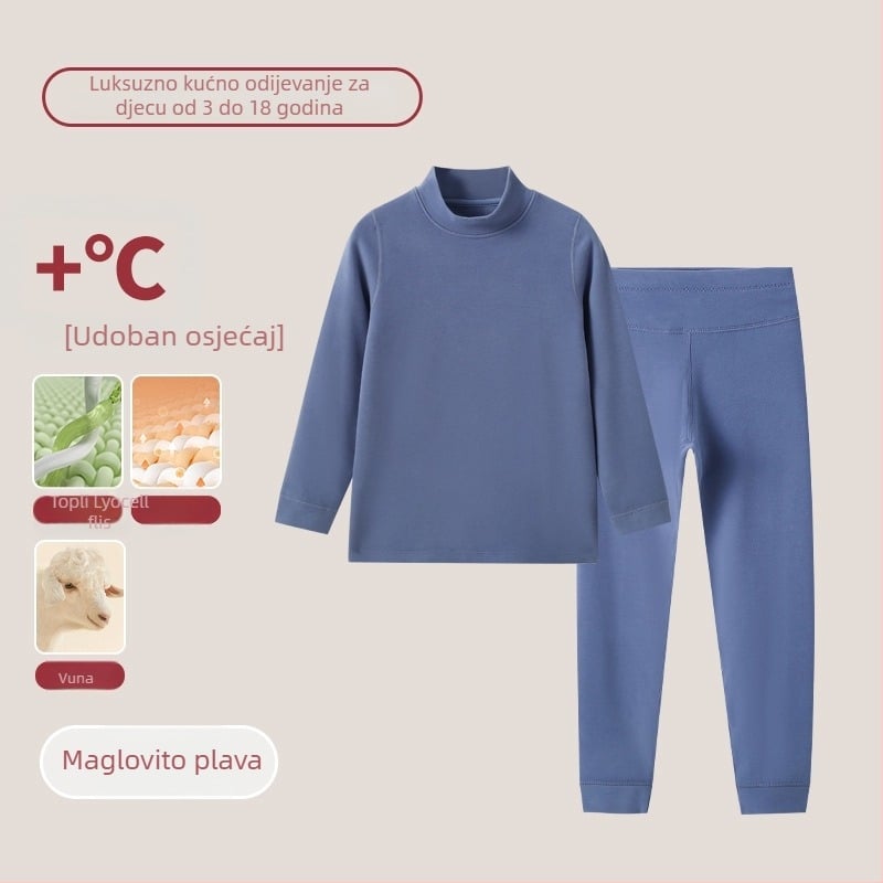 Dječji termalni set s visokim ovratnikom – unisex top i bottom, Lyocell smjesa, debeli topli materijal, za jesen i zimu