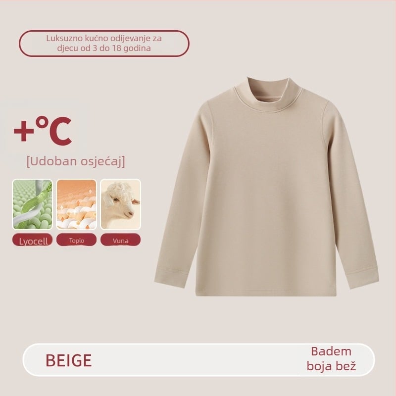 Dječji termalni set s visokim ovratnikom – unisex top i bottom, Lyocell smjesa, debeli topli materijal, za jesen i zimu