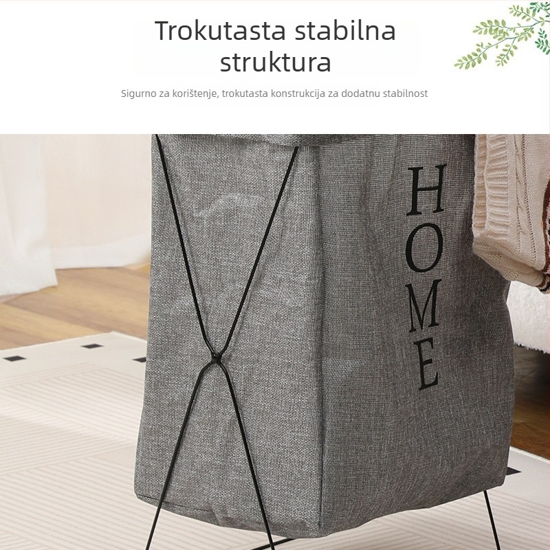 Koš za rublje sa stalkom od kovanog željeza, sklopivi platneni koš, moderni minimalistički dizajn; materijal: poliester-bavlano platno i poliester len