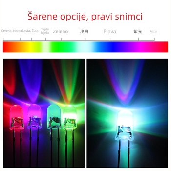 LED zrnca F5/5mm, prozirna glava, višebojno treperenje (brzo i sporo), 20 mA; 1.8–2.2 V; 0.06 W; CRI 80–90; svjetlosni tok 2000–3000 lm