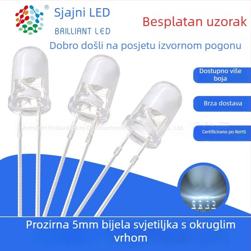 F5 LED zrnce lampe, 20 mA, 3.0–3.4 V, 0.06 W, 20° snop, Sanan čip