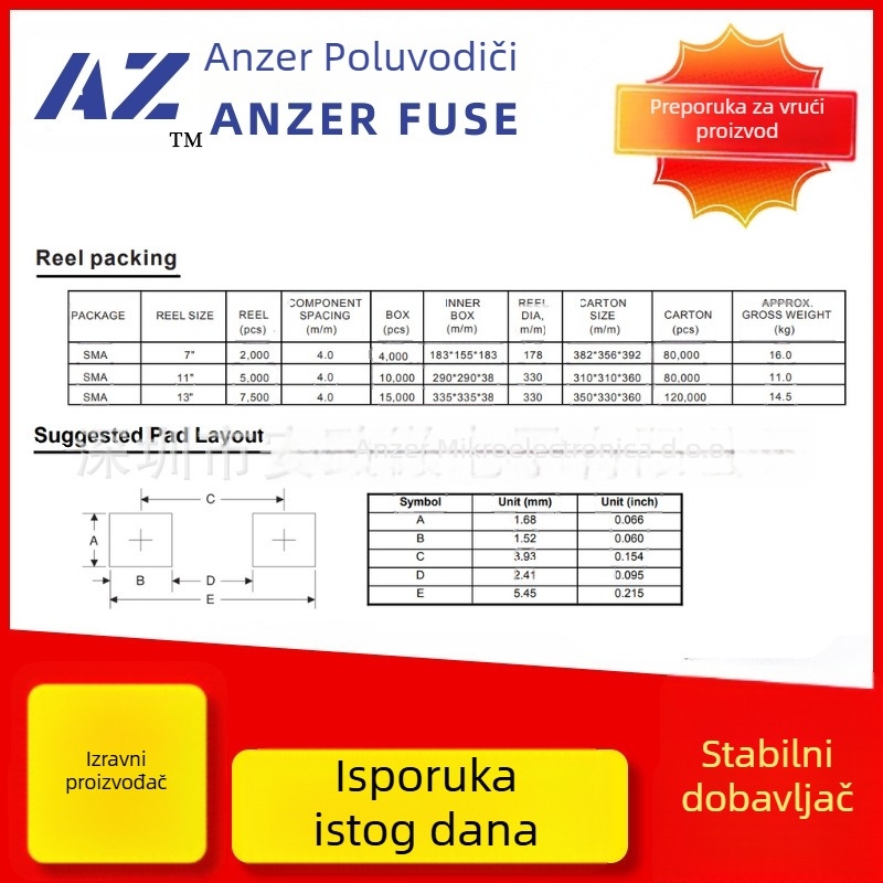 Schottky dioda, SMD, SS24/SK24, 2A/40V, SMA/SMAF/SMB paket