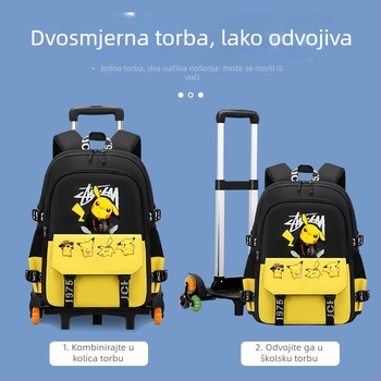 Školska torba s trolom za osnovnu školu, unisex, šestokotački dizajn za penjanje stepenicama, odvojiva ručka, Oxford tkanina, anime uzorak, Xin zhuorun