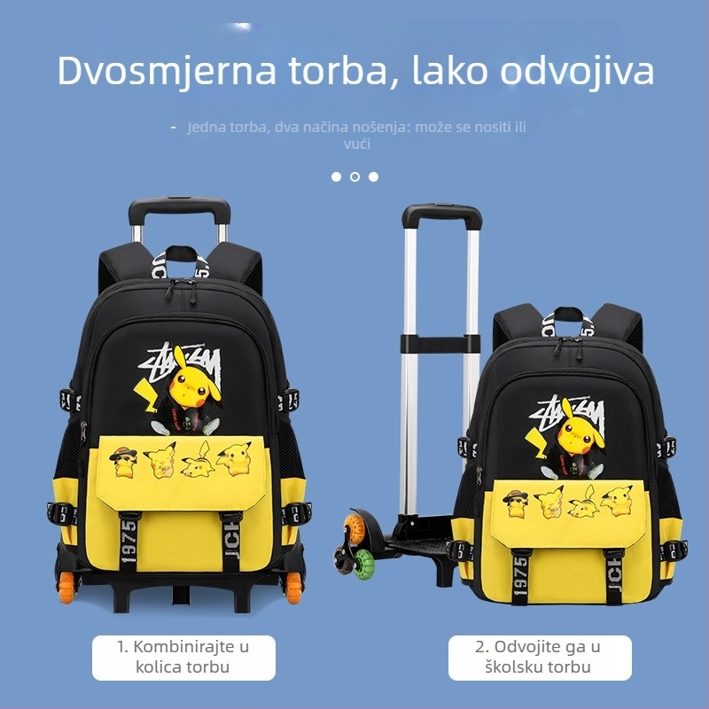 Školska torba s trolom za osnovnu školu, unisex, šestokotački dizajn za penjanje stepenicama, odvojiva ručka, Oxford tkanina, anime uzorak, Xin zhuorun