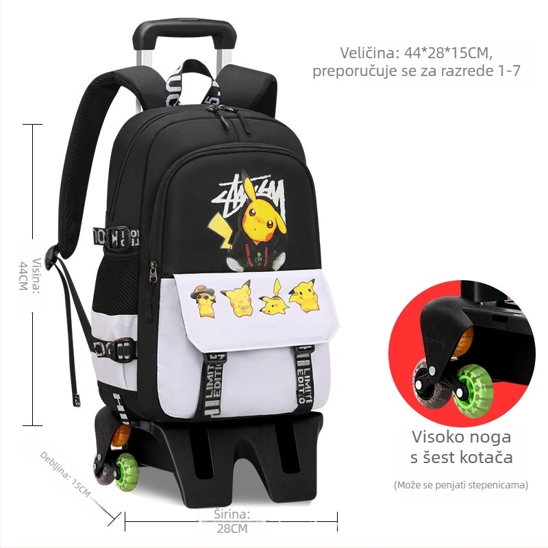 Školska torba s trolom za osnovnu školu, unisex, šestokotački dizajn za penjanje stepenicama, odvojiva ručka, Oxford tkanina, anime uzorak, Xin zhuorun