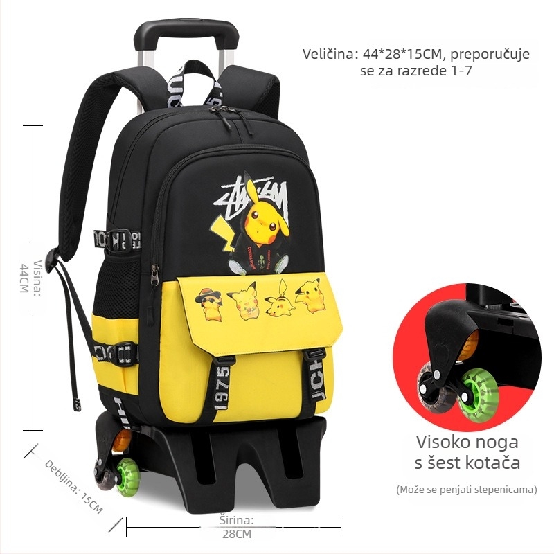 Školska torba s trolom za osnovnu školu, unisex, šestokotački dizajn za penjanje stepenicama, odvojiva ručka, Oxford tkanina, anime uzorak, Xin zhuorun