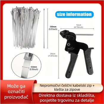 Samozakljuirajuće metalne vezice za kabelske kanale, 304 nehrđajući čelik, uključuje kliješta, paket 100 kom.