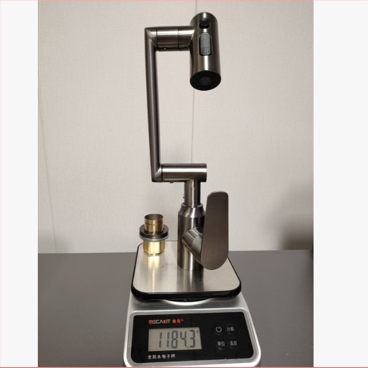 Kran za umivaonik s vodopadom, nehrđajući čelik, miješanje, postavljanje na ploču, keramički disk ventil, 0–90°C