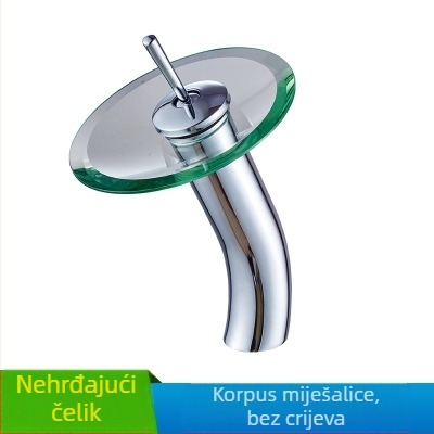 Bakreni vodopadni miješajući slavina za umivaonik sa staklenim vrhom, jednofunkcijski otvor, keramički ventil, модел KSL-1010, 0–85°C, 1–10 bar