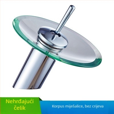 Bakreni vodopadni miješajući slavina za umivaonik sa staklenim vrhom, jednofunkcijski otvor, keramički ventil, модел KSL-1010, 0–85°C, 1–10 bar