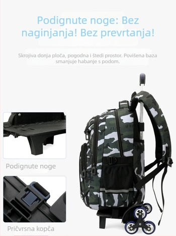 Školska torba s kotačićima za dječake, osnovna škola, Oxford tkanina, prugasti uzorak, model 5160#, olakšava teret, vodootporna, otporna na habanje, jednosmjerni kotači