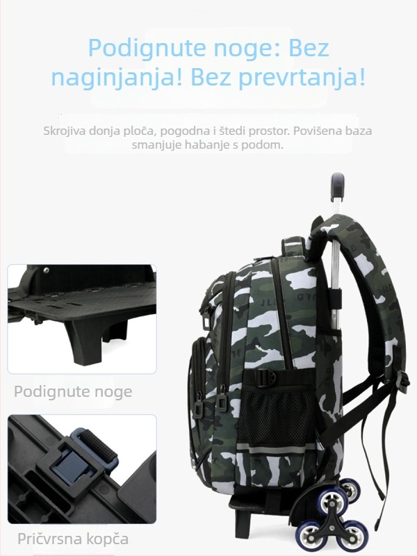 Školska torba s kotačićima za dječake, osnovna škola, Oxford tkanina, prugasti uzorak, model 5160#, olakšava teret, vodootporna, otporna na habanje, jednosmjerni kotači