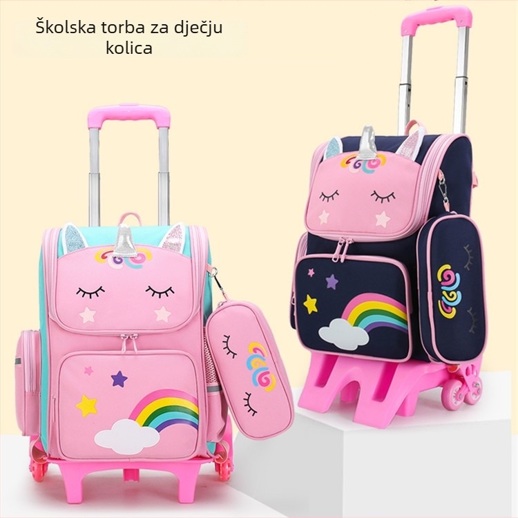Trolley školska torba za djevojčice, za osnovnu školu, poliester, olakšanje tereta, jednostrani kotači