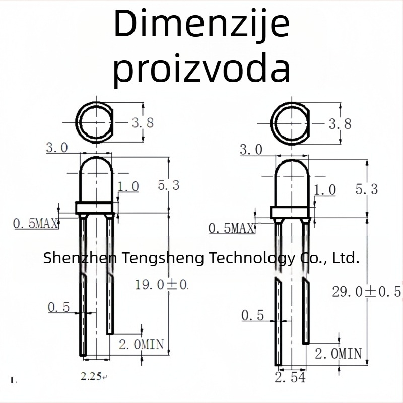F3 LED kuglice – visoka svjetlina, 20 mA pri 1.8–2.2 V, 0.06 W, San'an čip, 30° kut snopa