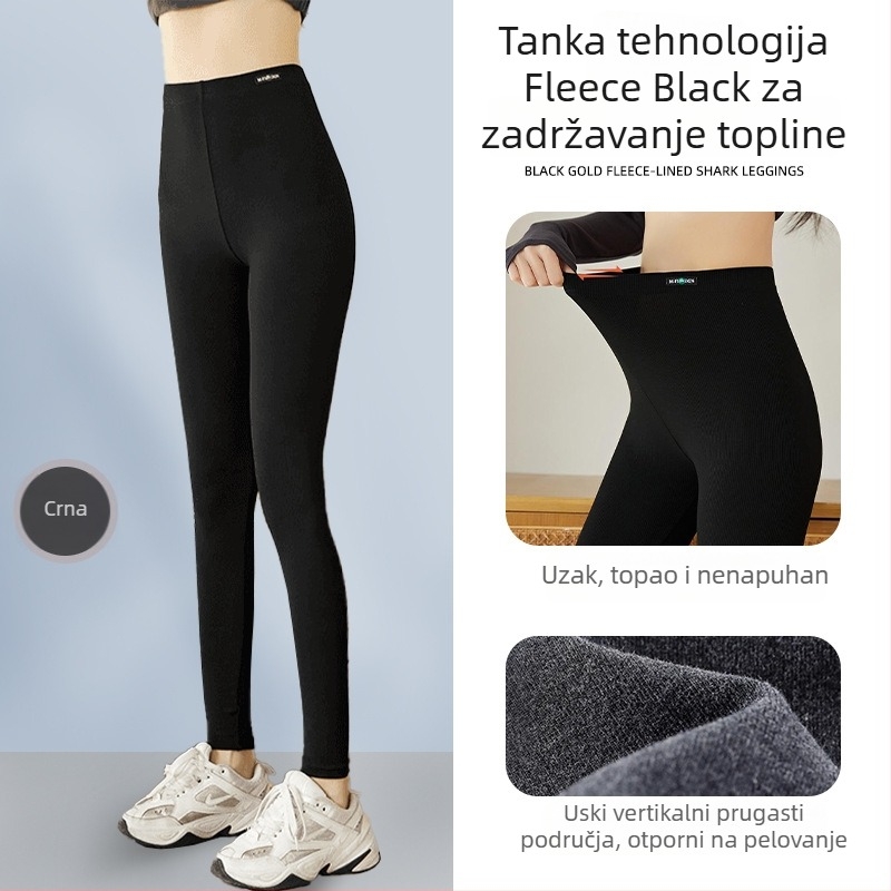 Ženske tajice od flisa s fleec pamušom, ekstra debele, s vertikalnim prugama od pamuka, visokim strukom, tople i udobne, pogodne za nošenje kao vanjska odjeća, duljina do gležnja