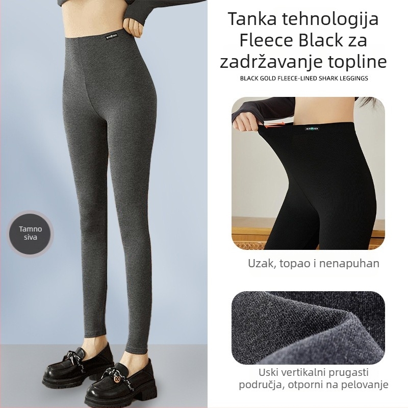 Ženske tajice od flisa s fleec pamušom, ekstra debele, s vertikalnim prugama od pamuka, visokim strukom, tople i udobne, pogodne za nošenje kao vanjska odjeća, duljina do gležnja