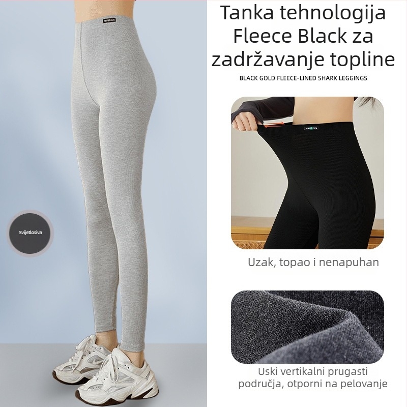 Ženske tajice od flisa s fleec pamušom, ekstra debele, s vertikalnim prugama od pamuka, visokim strukom, tople i udobne, pogodne za nošenje kao vanjska odjeća, duljina do gležnja