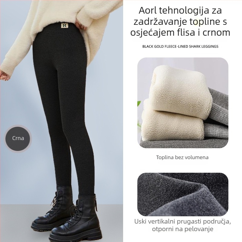 Ženske tajice od flisa s fleec pamušom, ekstra debele, s vertikalnim prugama od pamuka, visokim strukom, tople i udobne, pogodne za nošenje kao vanjska odjeća, duljina do gležnja
