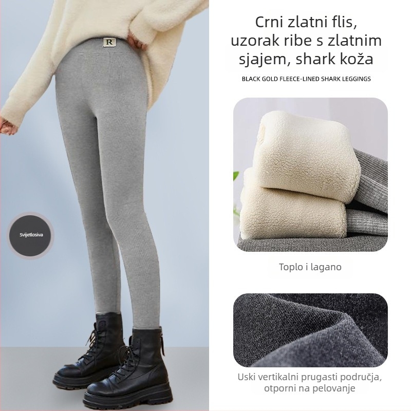 Ženske tajice od flisa s fleec pamušom, ekstra debele, s vertikalnim prugama od pamuka, visokim strukom, tople i udobne, pogodne za nošenje kao vanjska odjeća, duljina do gležnja