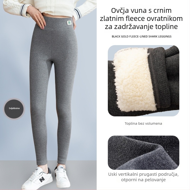 Ženske tajice od flisa s fleec pamušom, ekstra debele, s vertikalnim prugama od pamuka, visokim strukom, tople i udobne, pogodne za nošenje kao vanjska odjeća, duljina do gležnja