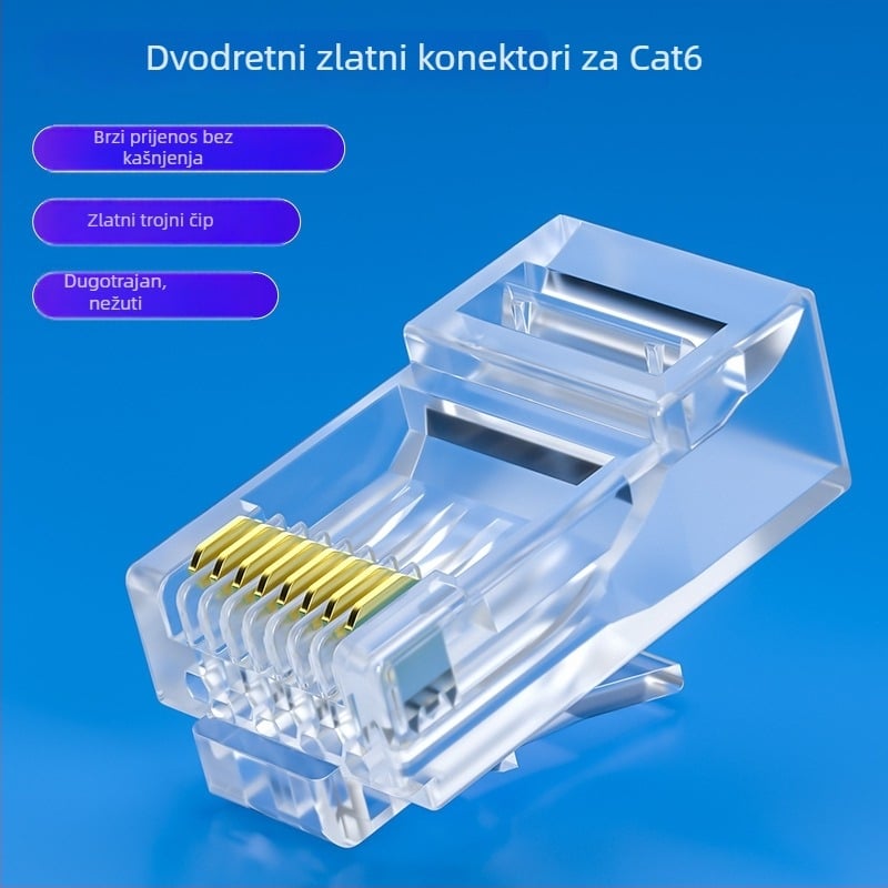 Cat6 RJ45 konektor, 8-pin, pozlaćen, čisto bakar