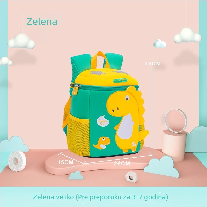 Dječji ruksak s dinosaurem u crtiću - prozračan, vodootporan, ultra lagan, zaštita leđa, kapacitet ispod 20 L