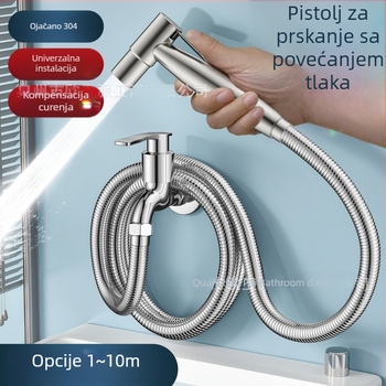 Ručni sprej od nehrđajućeg čelika, 3-dijelni set, univerzalni konektor, pričvršćivanje navijanjem, za kupaonicu i slavinu, tlak 0–60, temperatura 0–60°C