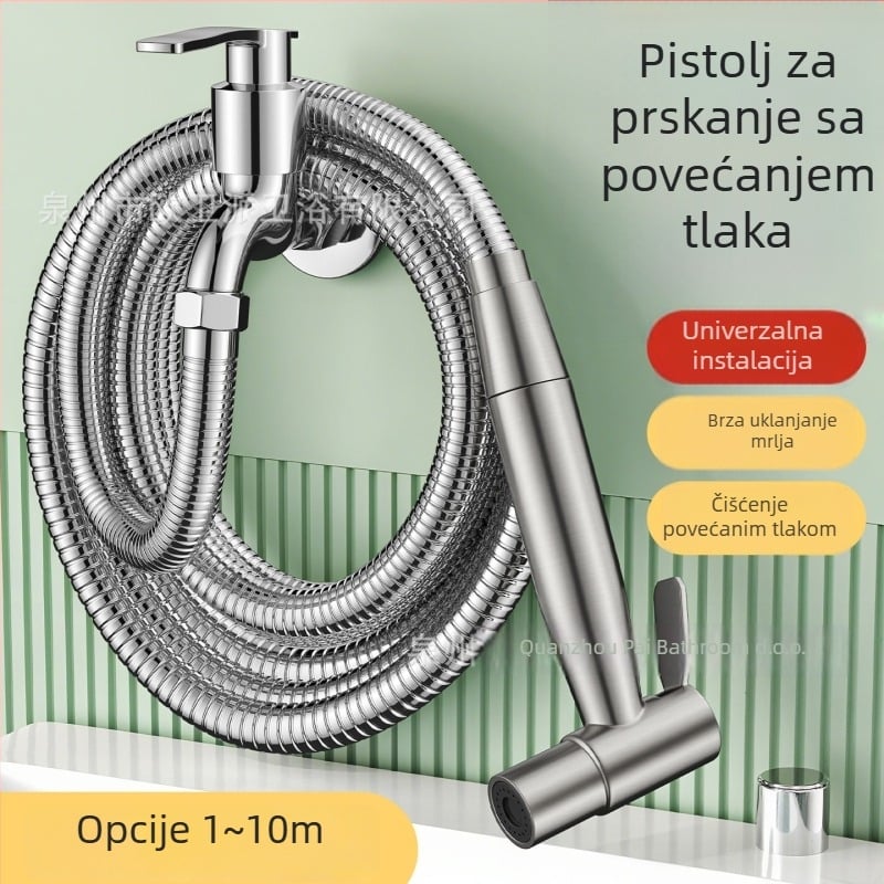 Ručni sprej od nehrđajućeg čelika, 3-dijelni set, univerzalni konektor, pričvršćivanje navijanjem, za kupaonicu i slavinu, tlak 0–60, temperatura 0–60°C