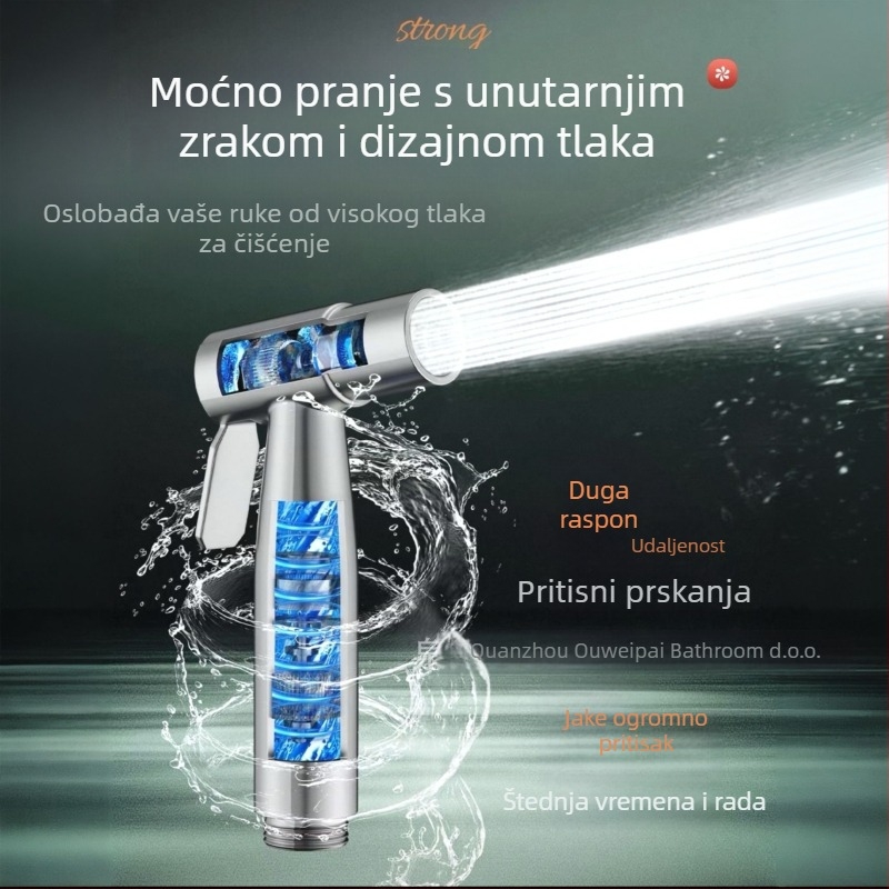 Ručni sprej od nehrđajućeg čelika, 3-dijelni set, univerzalni konektor, pričvršćivanje navijanjem, za kupaonicu i slavinu, tlak 0–60, temperatura 0–60°C