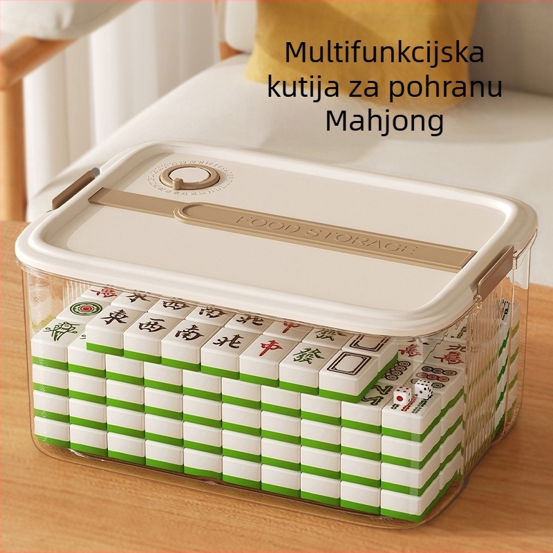 Kutija za Mahjong velike kapacitete – prozirna, prenosiva, kvadratnog dizajna, stolni organizer s poklopcem, 12 L, PP plast, otporna na prašinu, japanski stil