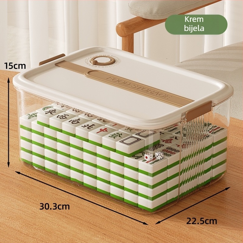 Kutija za Mahjong velike kapacitete – prozirna, prenosiva, kvadratnog dizajna, stolni organizer s poklopcem, 12 L, PP plast, otporna na prašinu, japanski stil