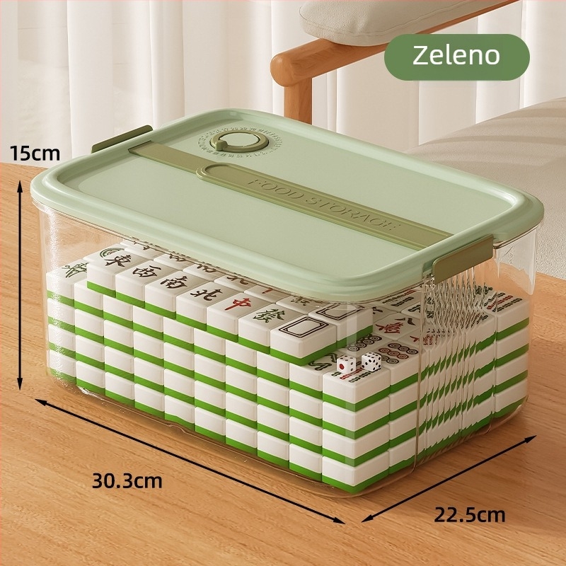 Kutija za Mahjong velike kapacitete – prozirna, prenosiva, kvadratnog dizajna, stolni organizer s poklopcem, 12 L, PP plast, otporna na prašinu, japanski stil