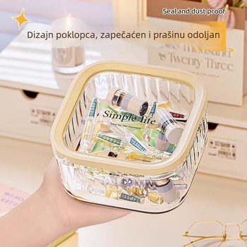 Desktop kutija za kozmetiku s poklopom, ABS materijal, otporna na prašinu, stil laganog luksuza