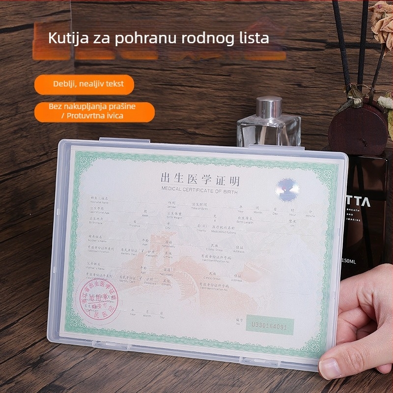 Kutija za pohranu rodnog lista djeteta – PP materijal, otporna na plijesan, stohirajuća, velika veličina