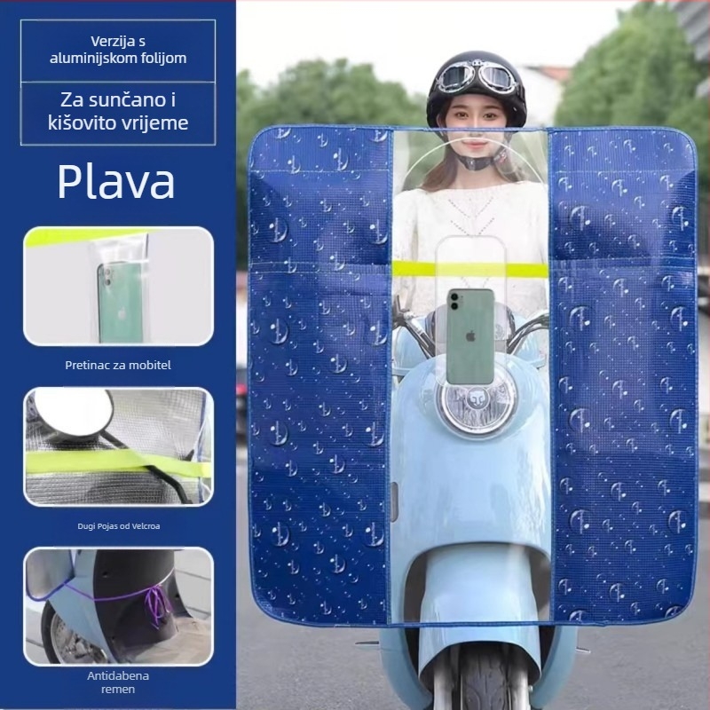 Prednja zaštita vjetrobranskog stakla električni motocikl, HD prozirna membrana, materijal: aluminijski film + PVC, model 001, razmak ogledala do 85 cm, zaštita od sunca, sklopivo