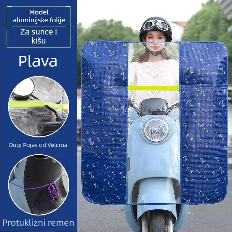 Prednja zaštita vjetrobranskog stakla električni motocikl, HD prozirna membrana, materijal: aluminijski film + PVC, model 001, razmak ogledala do 85 cm, zaštita od sunca, sklopivo