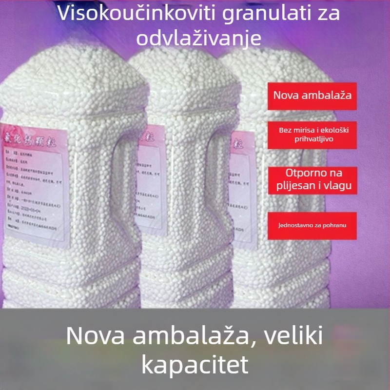 Granulirani kalcijev klorid – odvlaživač, u kutiji za kućnu uporabu