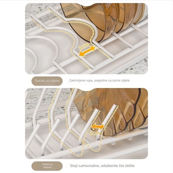 Kuhinjski stalak za sušenje posuđa iznad sudopera, jednoslojni, od nehrđajućeg čelika, sklopivi i odvojivi, bez montaže.